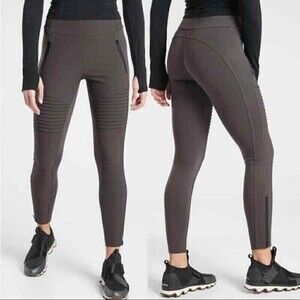 Athleta Headlands Hybrid Moto Gray Pants size 2 zip pockets Athleisure